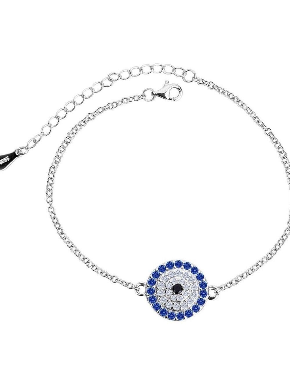 S925 Royal Blue CZ Nazar Boncuk Turkish Evil Eye Adjustable Bracelet